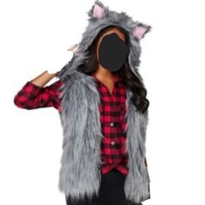 Spirit Halloween Wolf Vest Hoodie Adult Small/ Medium Gray Open Sleeveless